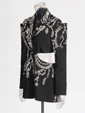 Fashion Temperament Suit Jacket Woman 2025 Spring New Heavy Industry Water Drill Splicing High-End Feel Waist Long-Sleeved