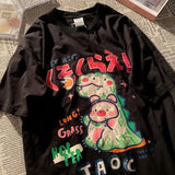 cartoon small dinosaur letter printing short-sleeved O-neck Tshirt women loose y2k top summer niche couple tshirt