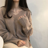 Zingj Lazy Wind V-Neck Sweater Women Look Loose And Thin, Wearing Knitted Bottomed Sweaters