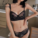 Ultra-thin Lingerie Women's Underwear Sexy Underwire Bra Brief Set Women Floral Embroidery Transparent Bralette