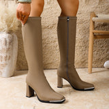 Square Head High And Female 2025 Autumn And Winter New High Cylinder Elastic Skinny Boots Thick And Small Knight
