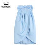 Tube Top Dress Blue Bow Sleeveless Casual French Fashion Self Cultivation High Waist Sexy Short Skirt Ladies