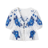 2024 Summer New Women's Street Fashion V-Neck Print With Short-Sleeved Shirt W091 1859-Outfit
