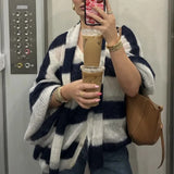 Stripe Oversized Cardigan With Neckerchief-Outfit