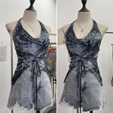 Real Shooting Holiday Wind Hanging Neck Collar Collar Tidling Strap Sling Vest Tie Mesh Yarn Short Sleeveless Top