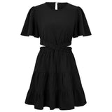 New Fresh Dress Women's Round Collar Hollow Short Sleeve Waist
