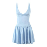 Satin Deep V-neck Strap Mini Dress- Outfit