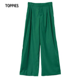 2021 New Women Two-piece Set Green Suit Set Office Lady Single Button Blazer high waist Long pants