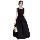 2025 New Summer Black Dress Female Light Luxury Hepburn Style Temperament Thin Vest