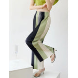 Folding 2025 Women's Folded Striped Broad Leg Trousers Unique Textured Hanging Style Straight