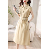 Fan Short Sleeve Polo Collar Shirt Dress 2025 Spring And Summer High-Sunny Bag Hip Tie Mid-Long