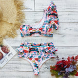 New Sexy Bikinis Women High Waist Swimsuit Push Up Swimwear Flower Print Ruffle Bikini Set Beach Wear Bathing