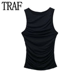 2023 Black Crop Top Women Ruched Tank Tops Y2k Streetwear White Sleeveless Top Female Fashion Summer Sexy Tops