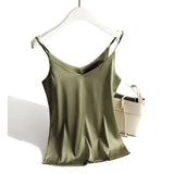 Strap Top Women Halter V Neck Basic White Cami Sleeveless Satin Silk Tank Tops Women'S Summer 2021 Camisole Plus
