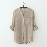 Fresh Loose Cotton Linen Three-quarter Temperament Commute Sleeve Collar Women's