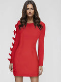 Long Sleeve Bow Cut Out Solid Mini Dress- Outfit