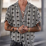 Vintage Print Men Lapel Shirts New Casual 2021 Summer Loose Short Sleeve Button Shirt Tops Mens Clothing Fashion