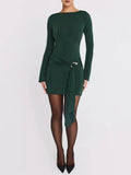 Long Sleeve Draped Bodycon Mini Dress- Outfit