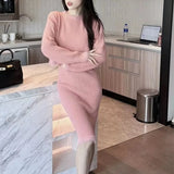 Autumn And Winter Women's Wear New French Long-Sleeved Knitted Sweater Blouse Half-Length Dress Skirt Suit Hip