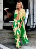 Green Boho Print Long Kimono Chiffon Tunic Women Big Size Spring/Autumn Beach Wear Sexy Club Maxi Dress Robe