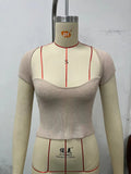 Zingj Sell Versatile New Fashion Slim Square Neck Stretch Shoulder Short Sleeve Sweater Sweater Woman-Outfit