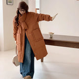 Scarf Long Down Jacket Female 2024 Winter Korean Sweet Thick Pocket Over The Knee White Duck Down High-End Coat-Outfit
