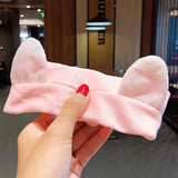 Face Hair Holder Hairbands Soft Warm Coral Fleece Bow Animal Ears Headband For Women Girls Turban Fashion Hair