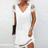 Elegant Dresses Summer Fashion Sexy V Neck Lace Short Sleeves Mini Dresses Ladies Vintage Black Club Party Dress