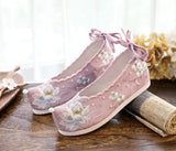 Zingj Shoes Hanfu Shoes Single Shoes / Cotton Shoes Blue Wave Ancient Costume Lotus Embroidered Cloth Shoes Girl Head
