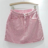 Denim Rhinestone Mini Skirt- Outfit