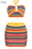 Fashion Print Trend Two Piece Set Women Sleeveless Sexy Camisole++Mini Skirts Female Party Vacation Matching