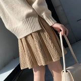 Cabel Knitted Design Pleated Mini Skirt- Outfit