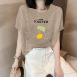 Shoulder Short-Sleeved T-Shirt Lady Loose Summer New Bamboo Festival Cotton Age-Red-Down Shirt Fashion Casual