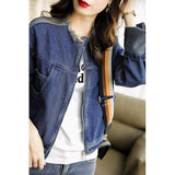 Zingj Blue Denim Jacket Female Short 2024 Spring And Autumn New Korean Version Of Loose Tassel Short Casual Clothes-Outfit