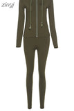 Women Zipper Hooded Top With Pocket Sporty Pant 2 Piece Co-Ord Matching Set Long Sleeve Tops Leggings Workout