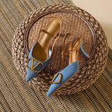 Design Temperament Blue Single Shoes Spring And Autumn New Pointed High Heel Fine Heel High Heel