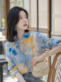 Retro Elegant Floral Long-Sleeved Shirt Women's Design Sense Of Loose Thin Autumn Dress Chiffon