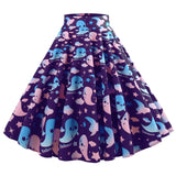 73-78 Winter Christmas Halloween Party Long Skirt A-Line Retro Vintage Gothic Floral Printed Big Swing Rockabilly