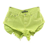 Summer Women Fruit Green Denim Shorts Sexy Low-rise A-line Tassel Short Hot Pants Ladies Fashion Personality Pocket