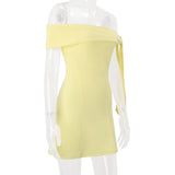 Yellow Off Shoulder Tie Up Mini Dress-Outfit