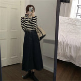 Jeans Skirts Women Black Empire Solid Casual Denim All-Match Ulzzang Stylish Popular College Girls Summer A-Line Long