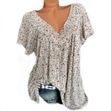 Casua Fashion Printed Summer tshirt Ladies V-Neck Tunic Tops Female Plus Size Women Short Sleeve Shirt Blusas
