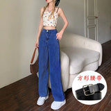 Zingj Waist Wide Leg Jeans Women Autumn Outfit 2024 New Versatile Show Thin Port Taste Straight Tube Hanging Feeling Drag Floor Pants Women-Outfit