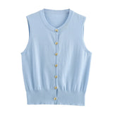 New Simple Round-Neck Knitted Cardigan Vest