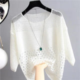 and Summer New Ice Silk Knitted Vest Top Hollow Out Thin Bottoming Sling Streetwear Womens Clothing White Shirt