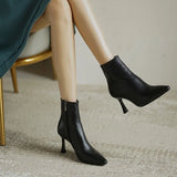Zingj Heel Ankle Boots Women Korean Version Of Autumn And Winter New Ankle Boots Small Heel White Pointed French Thin Heel Side Zipper Martin Boots Women-Outfit