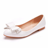 White Pointed Flat-Soled Single Shoes Women's Working Women's Shoes Bow Women's Shoes Large Size 41-43 Bridal Shoes Wedding