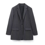 Winter New Women's Pinstripe Long Suit Jacket Vest And Trousers
