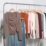 French Style Long-Sleeved T-Shirt Girl Autumn And Winter Collar Folded Folded Body Inside The Bottom Shirt Top