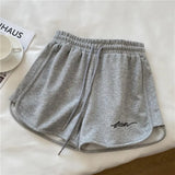 Sports Shorts Women's Bottom Summer New Fashion Embroidery High Waist Loose Casual Running Beach Wide Leg Shorts